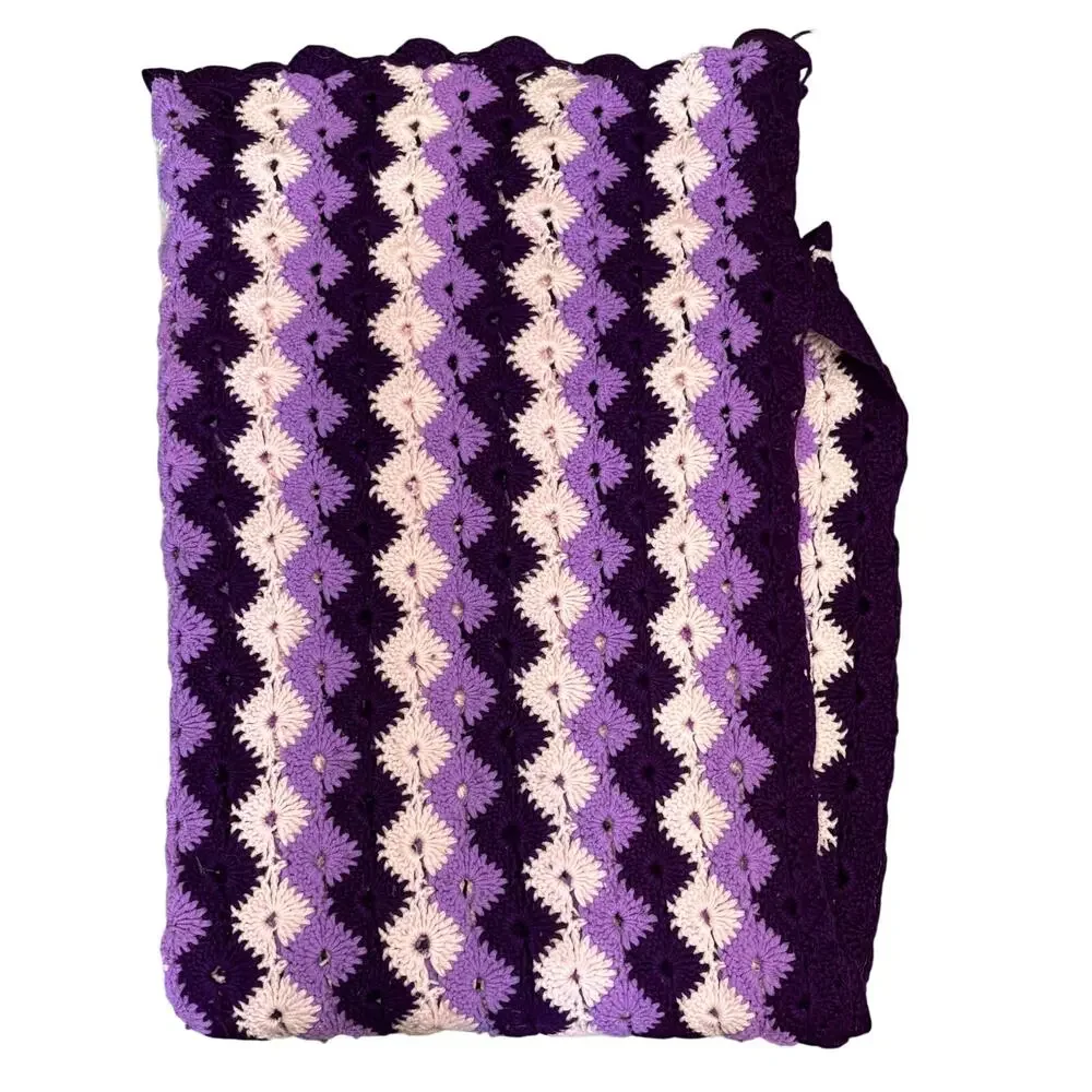 Handmade Granny Square Crochet Extra Large Afghan Pink Purple Acrylic 82